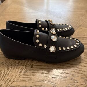 KARL LAGERFELD AVAH STUDDED LOAFERS MOCCASINS -BLACK LEATHER -US 7.5